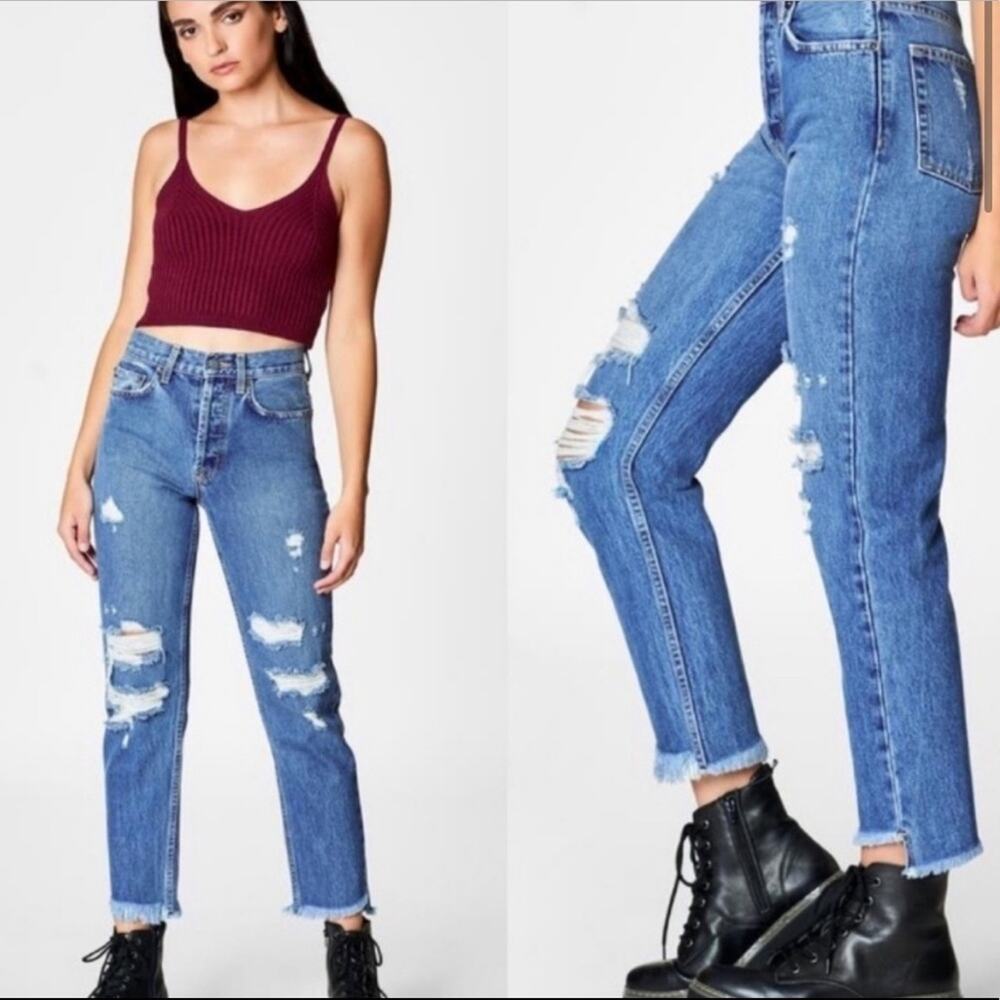 CARMAR Emelia Chara Wash Mom Cropped High Rise Frayed Denim.